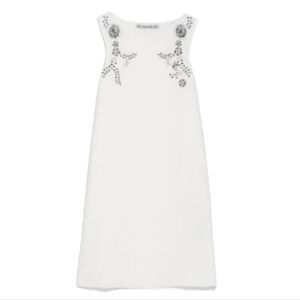EC ZARA KNIT WHITE RIBBED DRESS WITH SEQUINS AS SEEN IN VOGUE MAGAZINE SZ. M